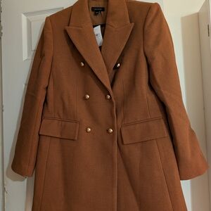 Ann Taylor Double-Breasted Trench Coat in Chestnut Brown